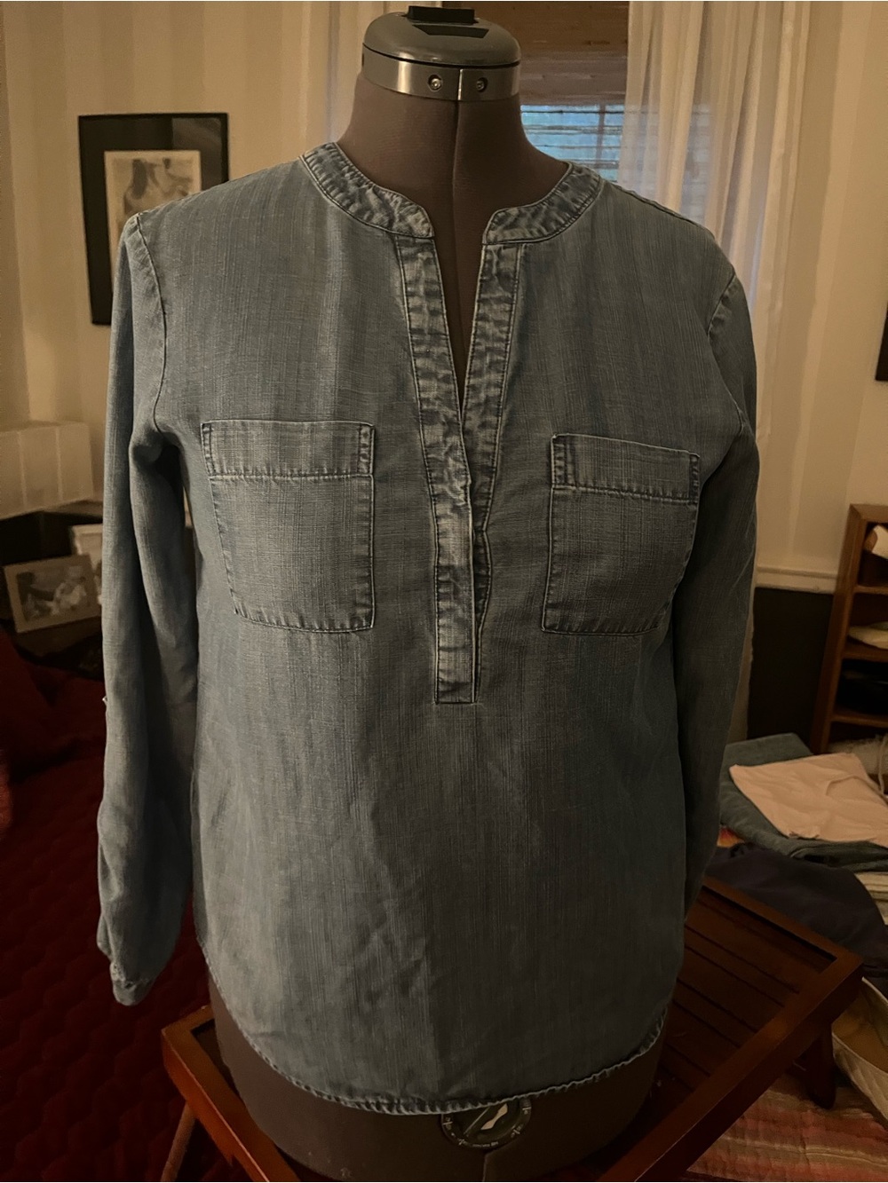 Ann Taylor Light Blue Denim Tunic Blouse